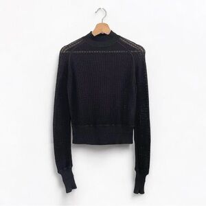 Alexander Wang Open Knit Mock Neck Sweater Top Cropped Slim Fit Black Medium